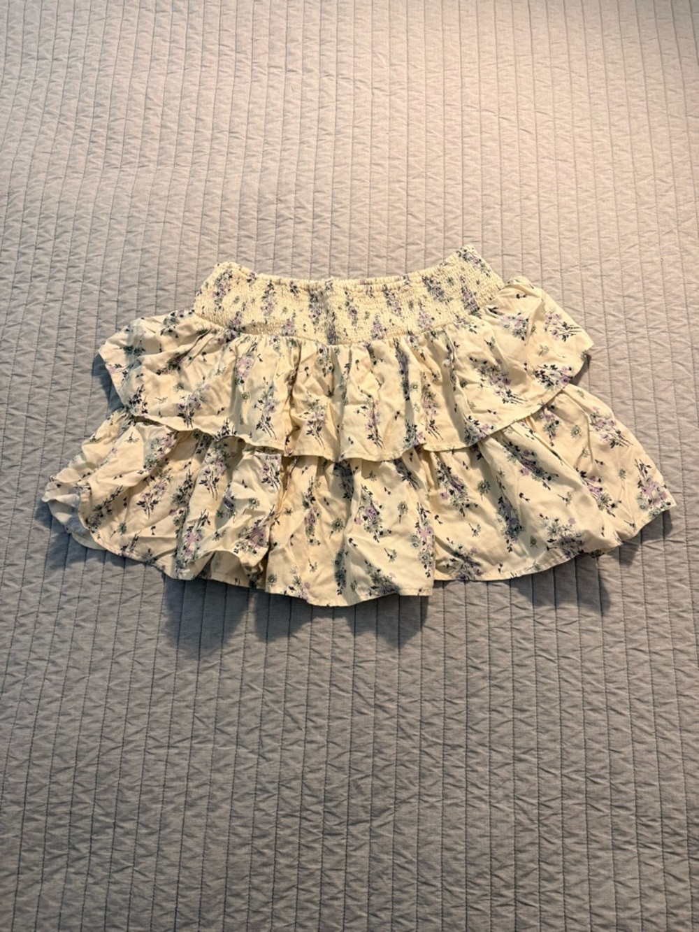 aerie Cream Floral Tiered Ruffle Mini Skirt NWT